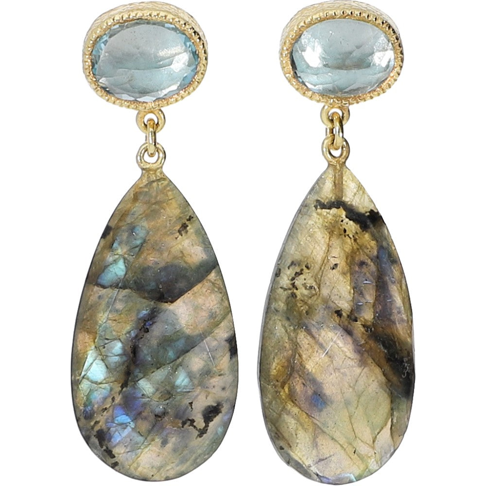 Labradorite and Blue Topaz Sterling Silver Gold Plated Earrings