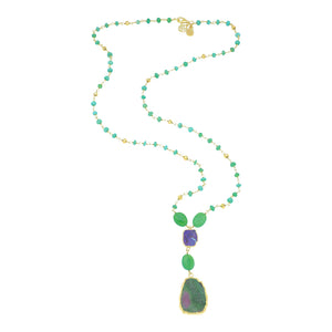 Chrysoprase Chalcedony Extra Long Beaded Strand Pendant Necklace Sterling Silver Gold Plated, vintage statement jewelry christmas gift for girlfriend