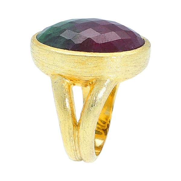 Ruby in Zoisite Large Gemstone Cocktail Ring Sterling Silver Gold Plated for Ladies